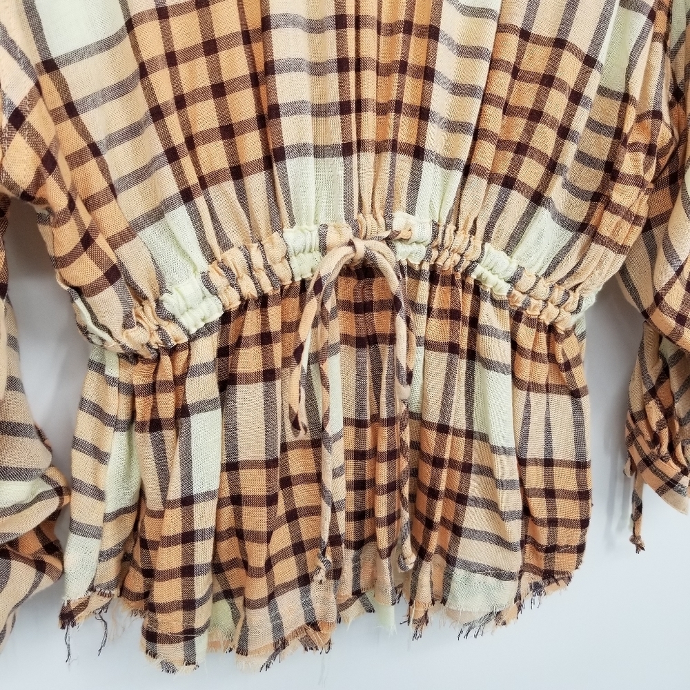 Free People | Pacific Dawn Plaid Button Tie Sleeve Top - Picture 6 of 9